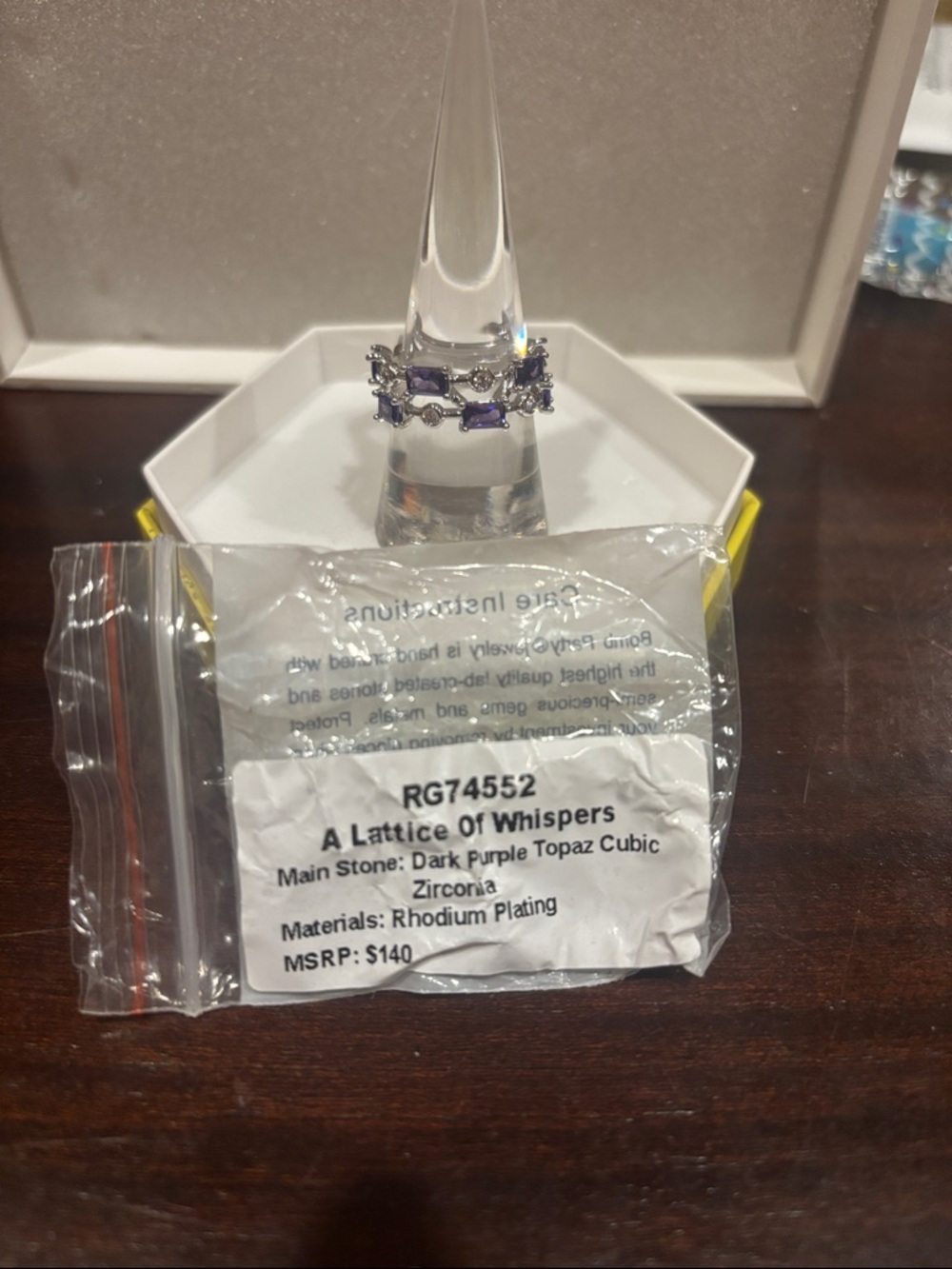 A Lattice Of Whispers Dark Purple Topaz Cubic Zirconia Ring